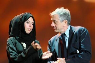 Robert De Niro and Sophia Al-Maria at the 2009 Doha Tribeca Film Festival, where she was named Most Promising Filmmaker. AP