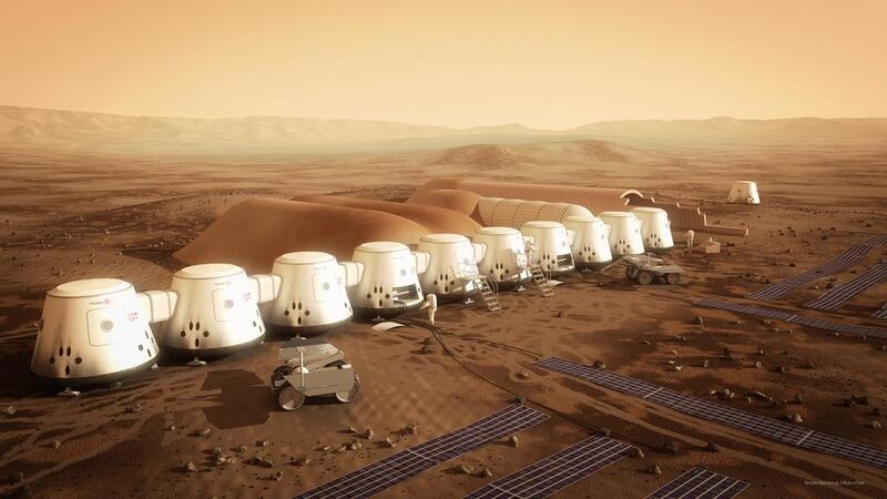 An artist’s impression of what the Mars One settlement on the Red Planet might look like. Courtesy Bryan Versteeg / Mars One 