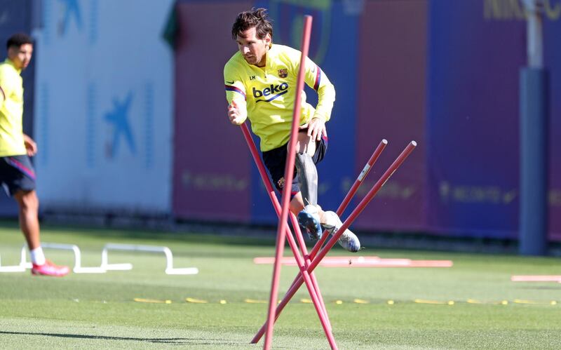 Lionel Messi during a training session at Ciutat Esportiva Joan Gamper. Getty Images