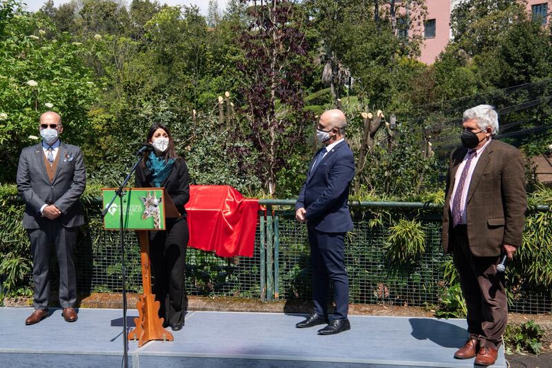 From left, Nasser Al Belooshi, Virginia Raggi, Dror Eydar and Francesco Petretti, during the ceremony for World Earth Day in Rome.EPA