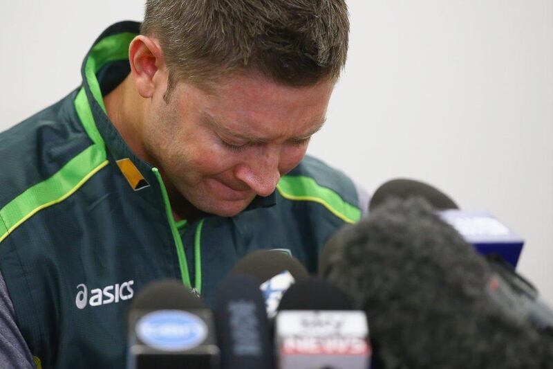 Australian cricket captain Michael Clarke shown during a press conference at Sydney Cricket Ground on Saturday, representing Australia to the media for the first time after Phil Hughes' death on Thursday. Mark Kolbe / Getty Images / November 29, 2014 