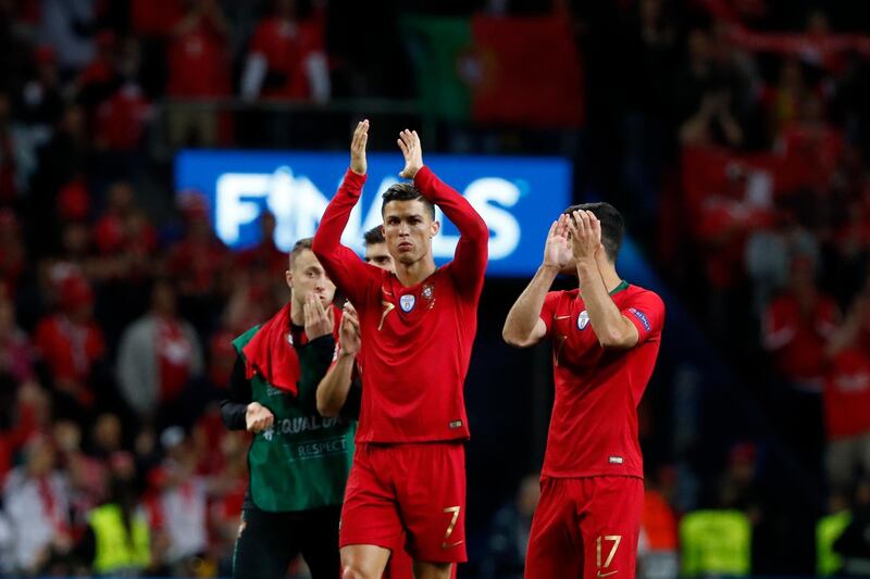 Ronaldo applauds fans at the end of the game. AP Photo