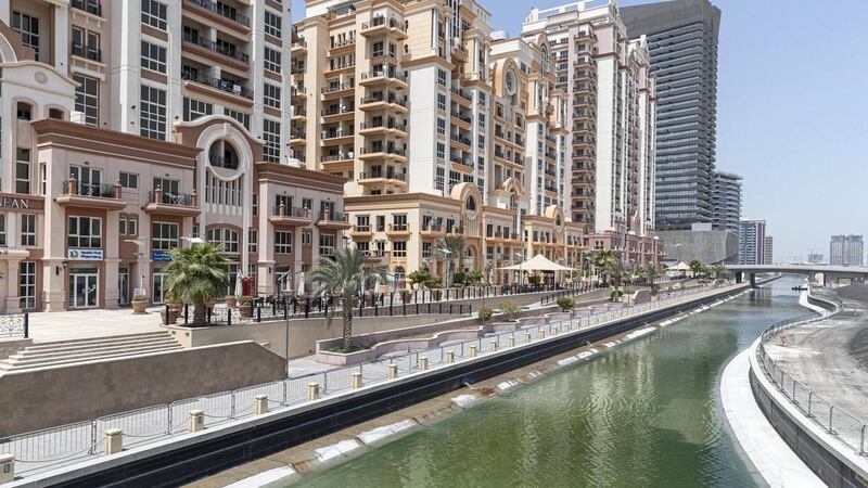 Rental prices in Dubai Sports City dropped by about five per cent in the past 12 months. The average price for a one-bedroom apartment is about Dh27,500 and Dh42,500. Antonie Robertson / The National