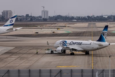 An EgyptAir Airbus 320 aircraft sits on the tarmac at Ben Gurion International Airport in Israel. AP