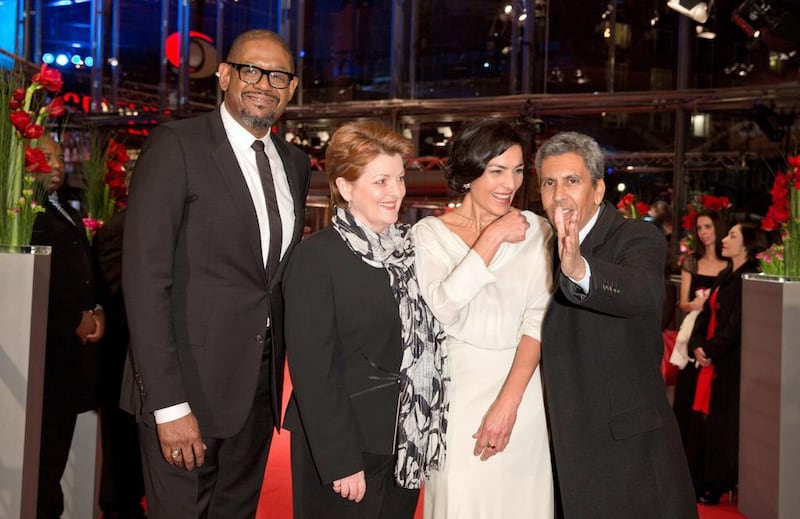 From left, the actors Forest Whitaker, Brenda Blethyn and Dolores Heredia with the director Rachid Bouchareb at a screening of Two Men in Town during the 64th Berlin International Film Festival. Joerg Carstensen / EPA

