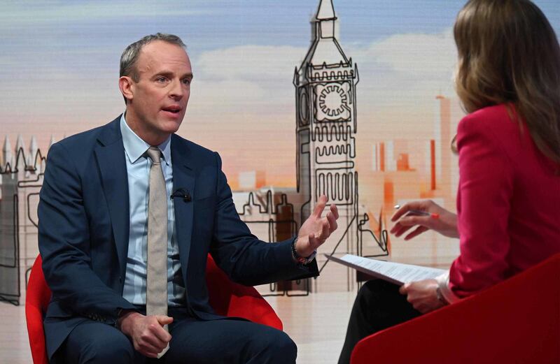 Deputy Prime Minister Dominic Raab appearing on the BBC current affairs programme 'Sunday with Laura Kuenssberg'. PA
