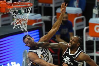 Los Angeles Clippers forward Kawhi Leonard goes up against Utah Jazz centre Rudy Gobert. USA Today