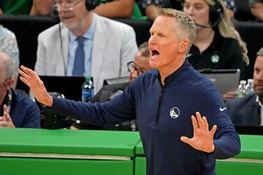 FILE PHOTO: Jun 16, 2022; Boston, Massachusetts, USA; Golden State Warriors head coach Steve Kerr reacts during the first quarter against the Boston Celtics in game six of the 2022 NBA Finals at TD Garden.  Mandatory Credit: Kyle Terada-USA TODAY Sports / File Photo