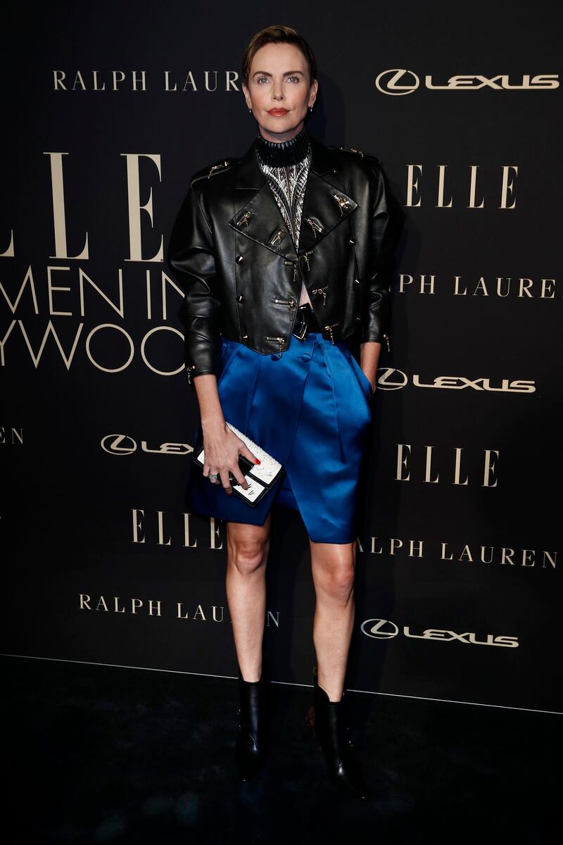 epa07921722 South African-American actress Charlize Theron poses on the red carpet during the 26th Annual ELLE Women in Hollywood Celebration, Beverly Hills, California, USA, 14 October 2019.  EPA-EFE/ETIENNE LAURENT