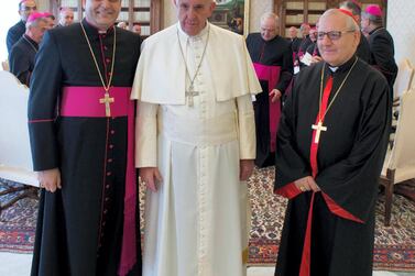 Iraqi Bishop Basel Yaldo with Pope Francis. Courtesy Iraqi Bishop Basel Yaldo