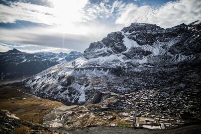 LA RINCONADA, PERU- NOVEMBER 1:  A general view of La Rinconada, the highest permanent settlement in the world, in Puno, Peru on November 1, 2016. Miners work under a system called "cachorreo", by which they do twenty-eight days free, extracting gold for the contractor, and only two days for their own benefits.Even though more than 60,000 people, mostly men live in La Rinconada, also widows and single mothers hammer rocks twelve hours a day to look after their children.
 (Photo by Sebastian CastaÃ±eda/Anadolu Agency/Getty Images)