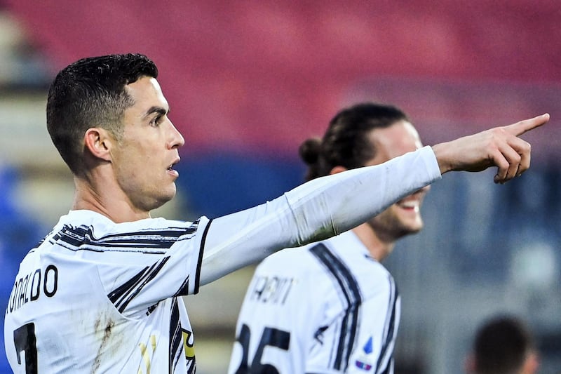 Juventus' Portuguese forward Cristiano Ronaldo celebrates after scoring his second goal. AFP