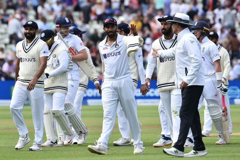 India players walk off the field during the fifth Test against England at Edgbaston in Birmingham on July 4, 2022. AP