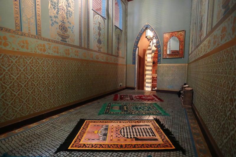 The prayer room at The Courtyard in Dubai has colourful ornamentation. Chris Whiteoak / The National