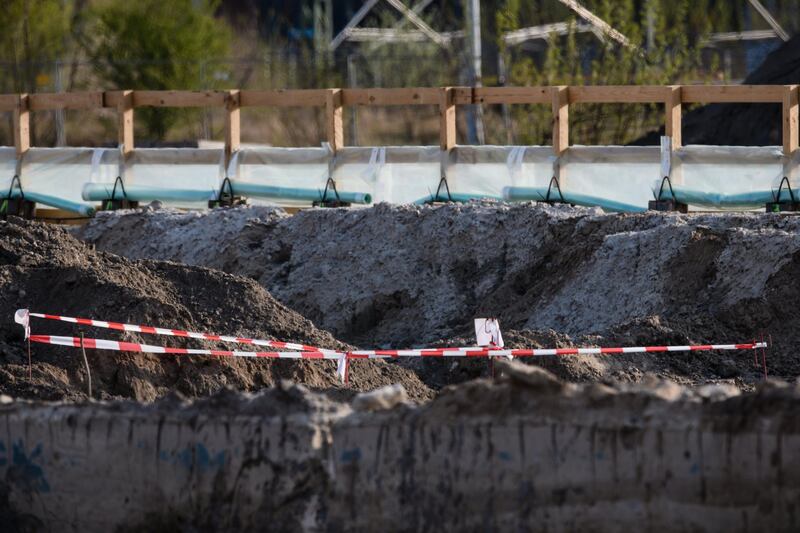 Barrier tape surrounds a construction site in Berlin where an unexploded Second World War bomb was found. Clemens Bilan / EPA