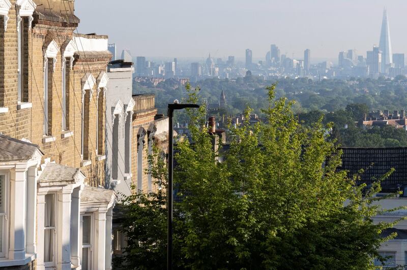Terraced homes with an elevated viewpoint of the London skyline at Crystal Palace, on 16th June 2021, in London, England. (Photo by Richard Baker / In Pictures via Getty Images)