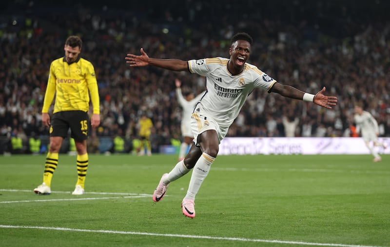 Vinicius Junior of Real Madrid celebrates scoring his team's second goal during the UEFA Champions League final. Getty