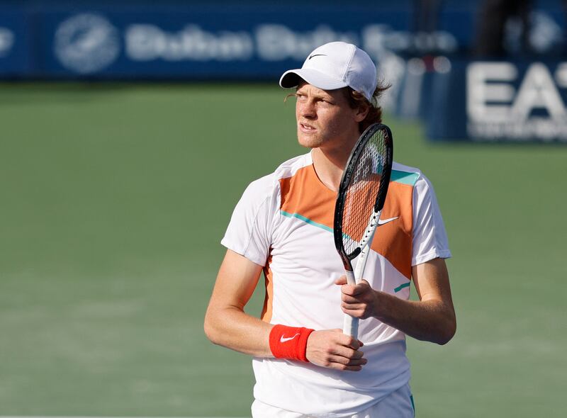 Jannik Sinner celebrates beating Andy Murray in the second round in Dubai. Reuters