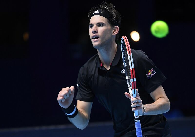 Dominic Thiem of Austria celebrates after winning his match against Rafael Nadal. EPA