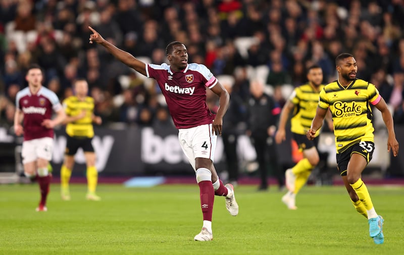 Kurt Zouma in action for West Ham United against Watford. Getty Images