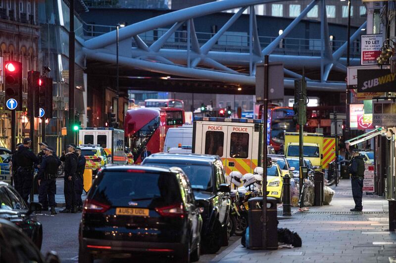 Police officers and emergency response vehicles outside Borough Market on June 4, 2017, the morning after the terror attack on London Bridge and the UK capital's Borough area. Chris Ratcliffe / AFP