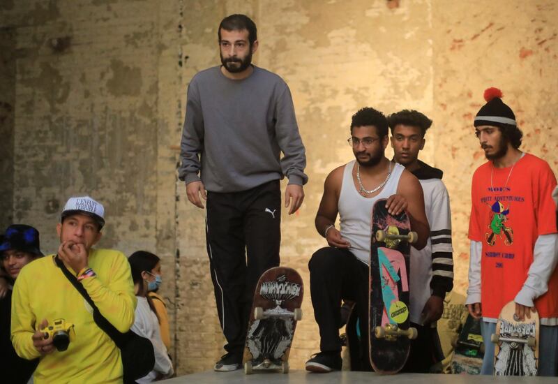 Egyptian skateboarders wait for the Red Bull Mind The Gap skateboarding event to start at Townhouse Gallery, near Tahrir Square, in the Egyptian capital Cairo. Reuters