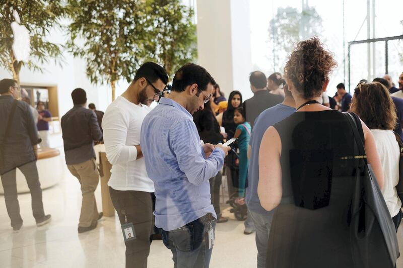 23.09.17. iPhone 8 launch in Dubai Mall Saturday morning. People has waited in line since early morning and others has pre ordered a phone online. 

Anna Nielsen For The National.