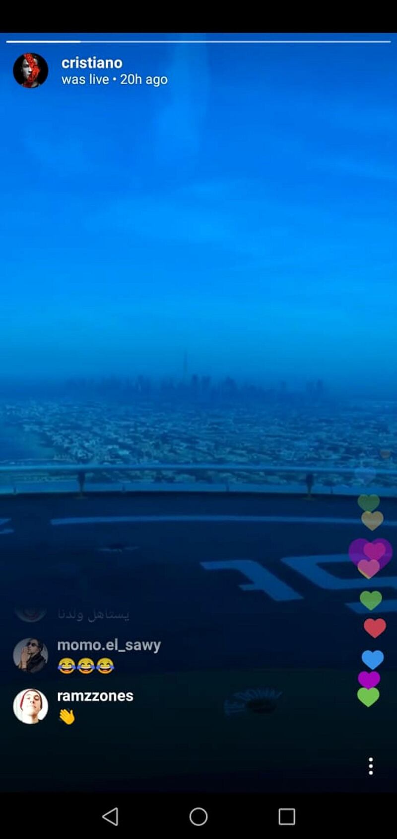 The Burj Khalifa was faintly visible in the distance from the helipad at Burj Al Arab. Courtesy cristiano / Instagram