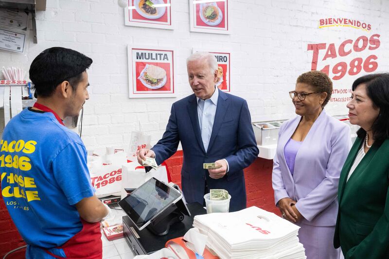 Mr Biden ordered chicken quesadillas and tacos. AFP