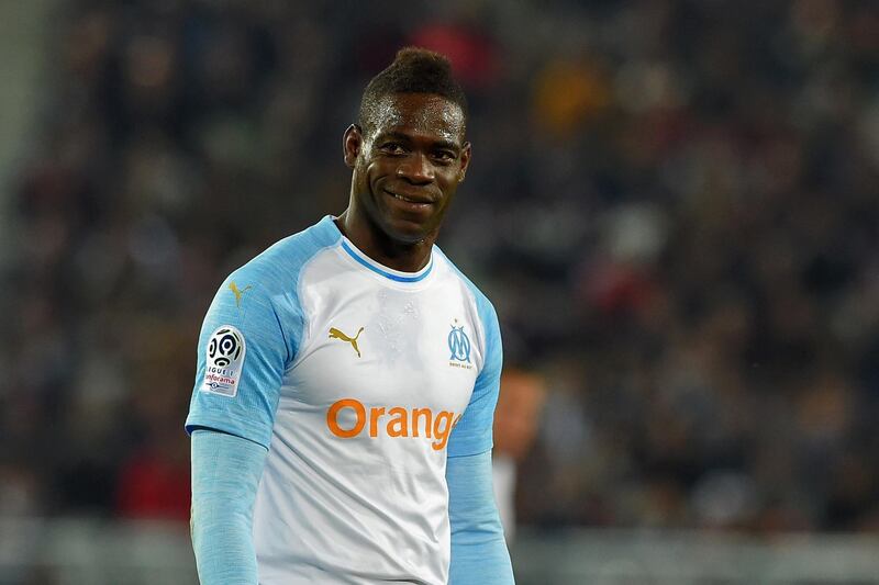 Marseille's Italian forward Mario Balotelli reacts during the French Ligue 1 football match between FC Girondins de Bordeaux and Olympique de Marseille at the Matmut Atlantique Stadium in Bordeaux, southwestern France on April 5, 2019. (Photo by NICOLAS TUCAT / AFP)