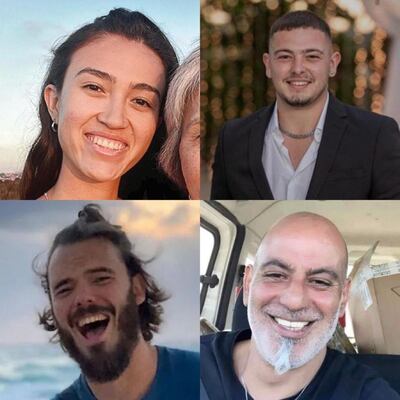 Noa Argamani, 25, Almog Meir Jan, 21, Andrey Kozlov, 27, and Shlomi Ziv, 40, were rescued in a special operation in Nuseirat. Photo: Israeli military / X