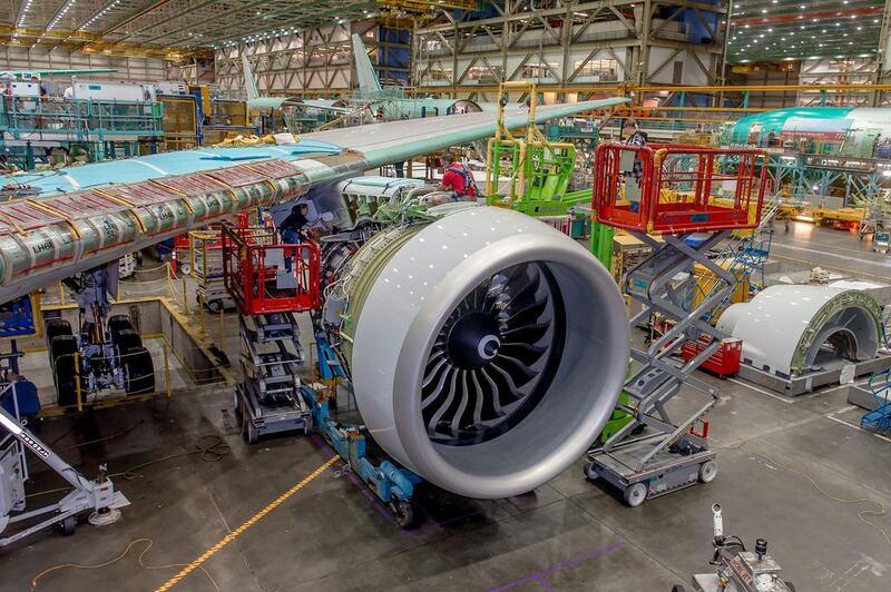 A Boeing 777-300ER in production. The US plane maker says China will be the driving force for new aircraft sales. Courtesy Boeing and Qatar Airways