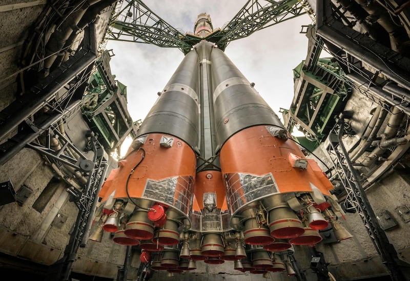 The Soyuz rocket that will carry the astronauts into space was rolled out to the launch pad at the Baikonur Cosmodrome in Kazakhstan on September 12, 2023. Photo: Nasa / AFP