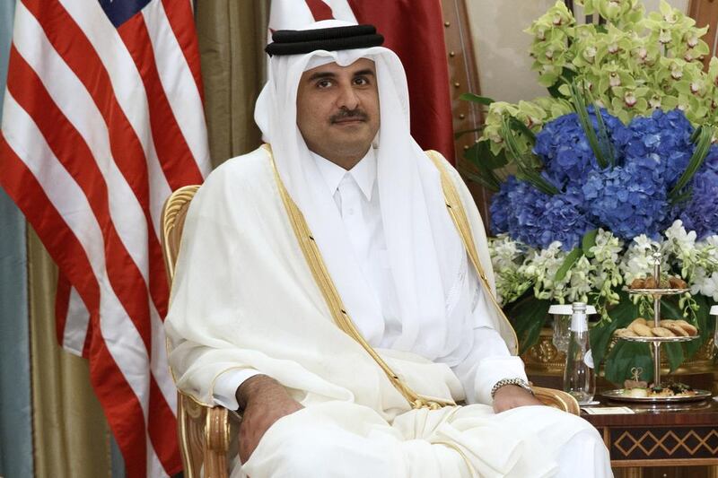 Qatar's emir Sheikh Tamim Bin Hamad Al Thani, Sunday, May 21, 2017, in Riyadh. AP Photo/Evan Vucci