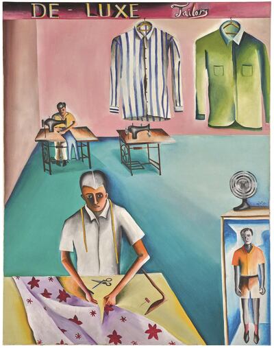Bhupen Khakhar, De-Luxe Tailors (1972) soared well above the estimate, fetching £1,112,750. Sotheby's