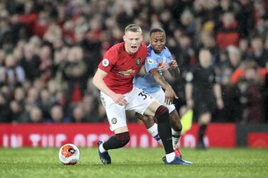 Manchester United's Scott McTominay (left) and Manchester City's Raheem Sterling battle for the ball during the Premier League match at Old Trafford, Manchester. (Photo by Nick Potts/PA Images via Getty Images)