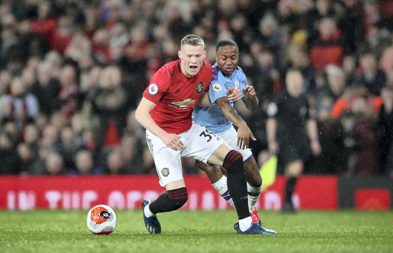 Manchester United's Scott McTominay (left) and Manchester City's Raheem Sterling battle for the ball during the Premier League match at Old Trafford, Manchester. (Photo by Nick Potts/PA Images via Getty Images)