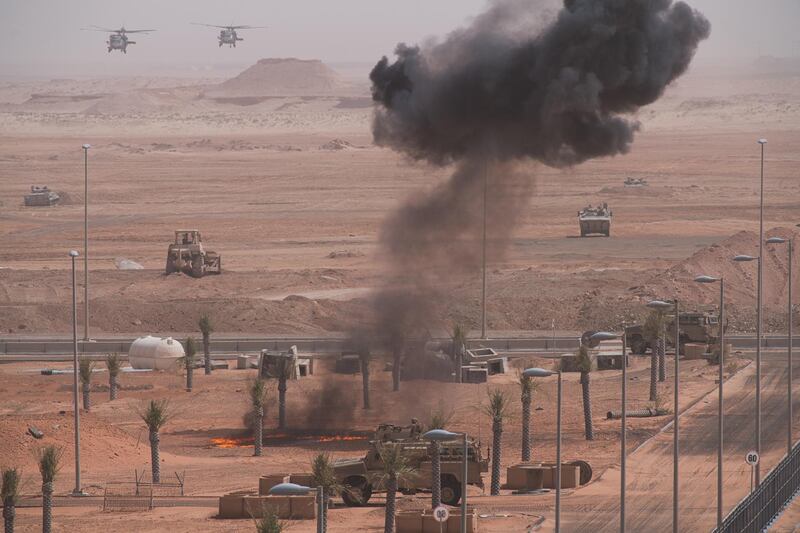 Emirati forces advance by land and air during the exercise at an Emirati military base
