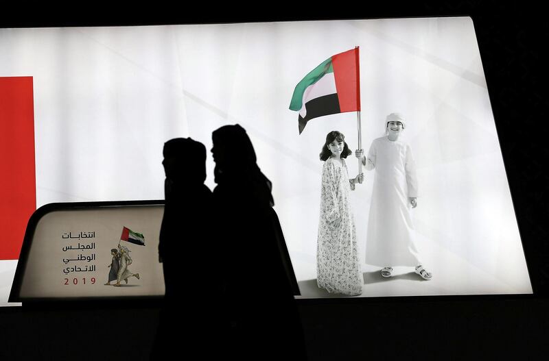 ABU DHABI,  UNITED ARAB EMIRATES , OCTOBER 3 – 2019 :- Residents after casting their votes for the FNC elections held at the ADNEC in Abu Dhabi. ( Pawan Singh / The National ) For News. Story by Haneen