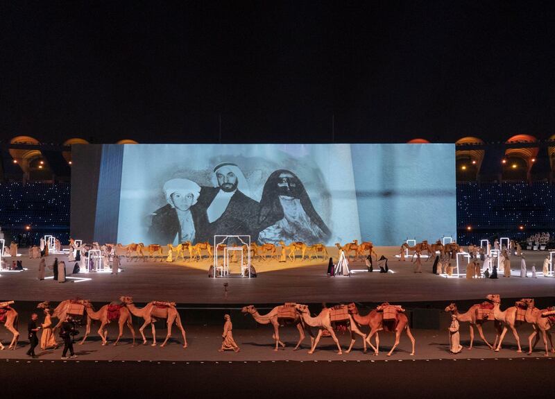 ABU DHABI, UNITED ARAB EMIRATES - December 02, 2018: Performers participate in  the 47th UAE National Day celebrations 'This is Zayed, This is UAE', at Zayed Sports City.
( Rashed Al Mansoori / Ministry of Presidential Affairs )
---