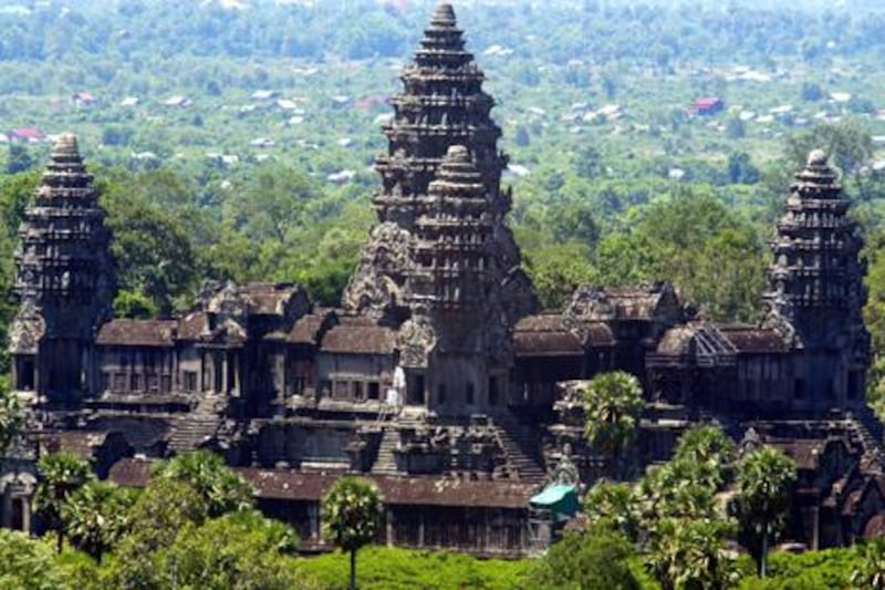 The temple complexes of Angkor Wat and Angkor Thom lie six kilometres to the north of the provincial town of Siem Reap, about 230km from the capital, Phnom Penh.