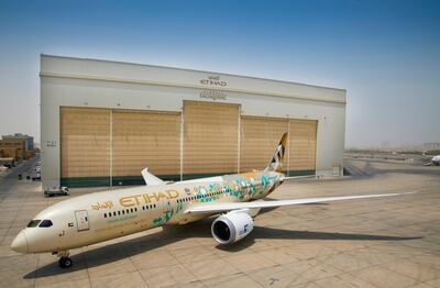 The bespoke livery on the Etihad Dreamliner. Courtesy Etihad