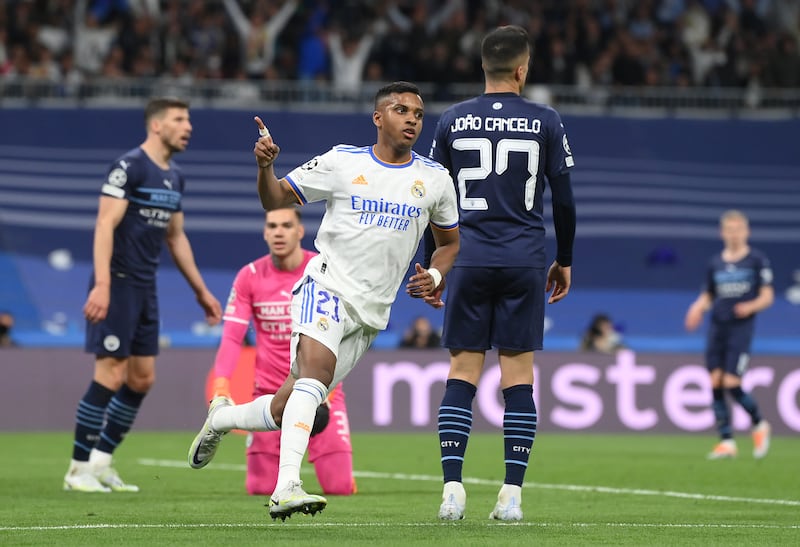 Rodrygo after levelling at 1-1 on the night. Getty