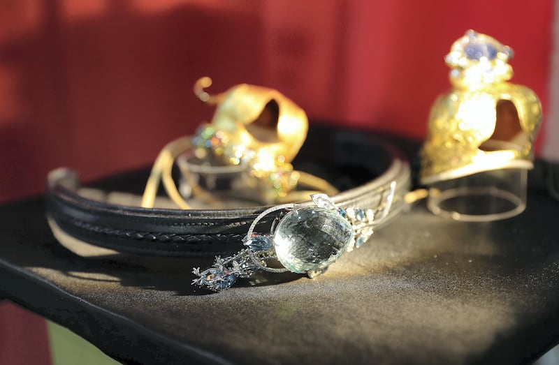 ABU DHABI , UNITED ARAB EMIRATES , SEP 12  ��� 2017 : - Jewellery ( a plume ) designed by Miwako Yanagisawa on display at the ADIHEX 2017 held at  Abu Dhabi National Exhibition Centre in Abu Dhabi. ( Pawan Singh / The National ) Story by Anna