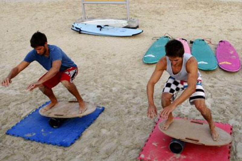 Jason Smith and James Oliver, Surf Dubai warm up before class.