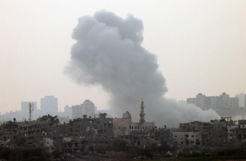 Smoke rises after an air strike on Gaza, as seen from southern Israel. Reuters