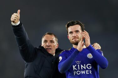 Leicester City manager Brendan Rodgers and Ben Chilwell celebrate another victory. Reuters