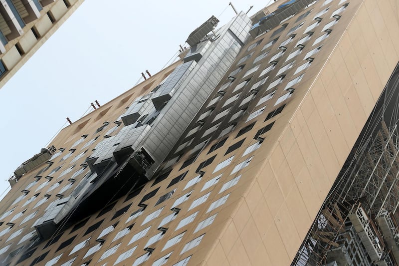 Fire broke out in the morning at the under construction building at the Sharjah's waterfront in Taawun area in Sharjah on June 17,2021. Pawan Singh / The National. 