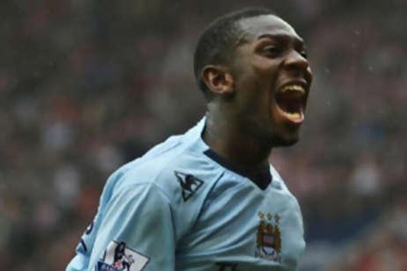 Shaun Wright-Phillips of Manchester City celebrates scoring his first goal.