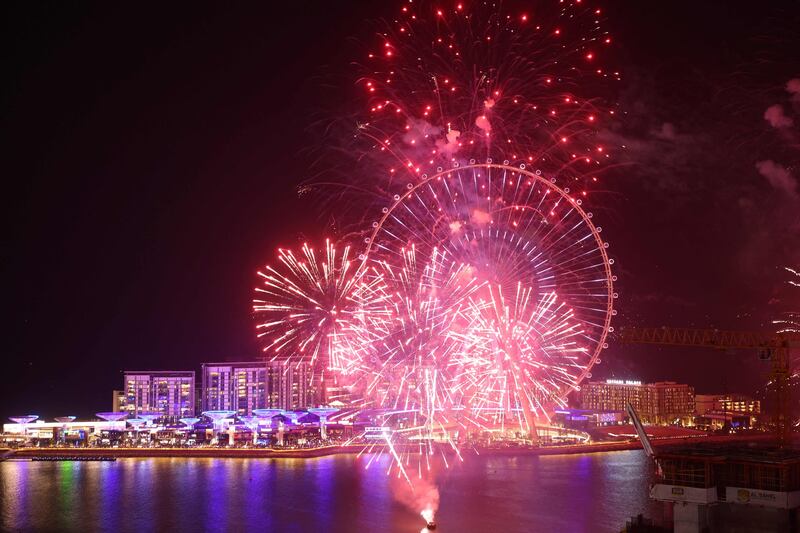 Fireworks erupt  in front of Ain Dubai. AFP
